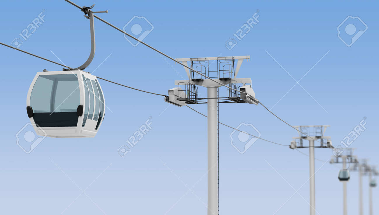 Funicular and cable car on blue sky background. 3d rendering. - 55817731 Funicular and cable car on blue sky background. 3d rendering. - 55817731