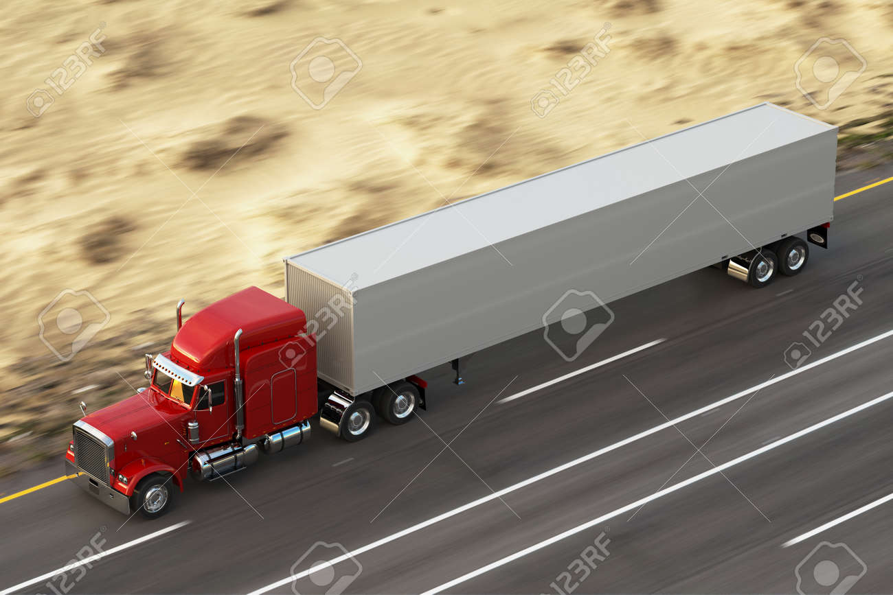 日中の道路上の 18 輪トラック 平面図です の写真素材 画像素材 Image