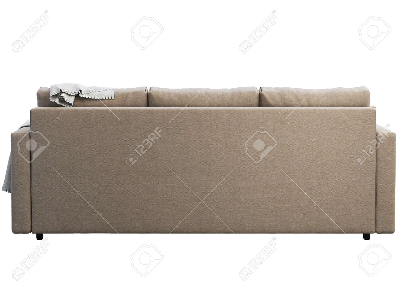 Modern Beige Fabric Sofa With Pillows And Throw Textile Upholstery Stock Photo Picture And Royalty Free Image Image 138020355