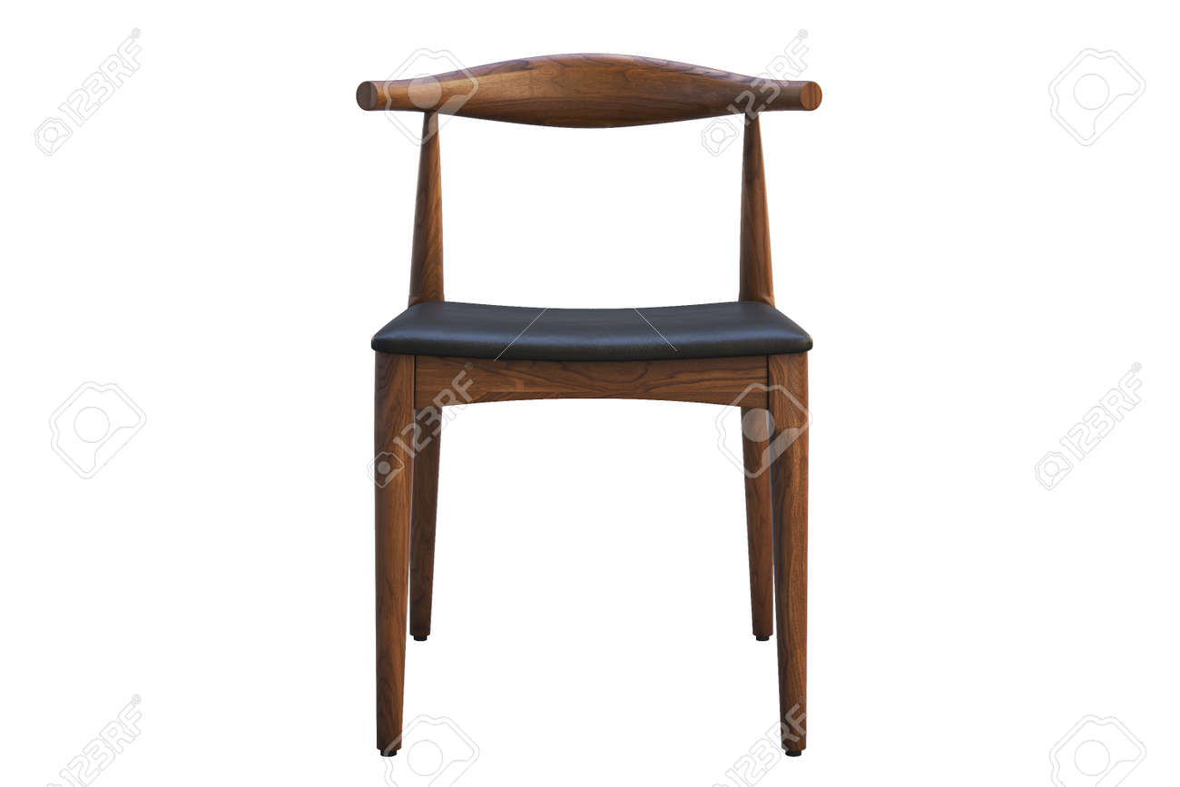 Mid Century Wooden Chair With Leather Seat On White Background Stock Photo Picture And Royalty Free Image Image 138135201