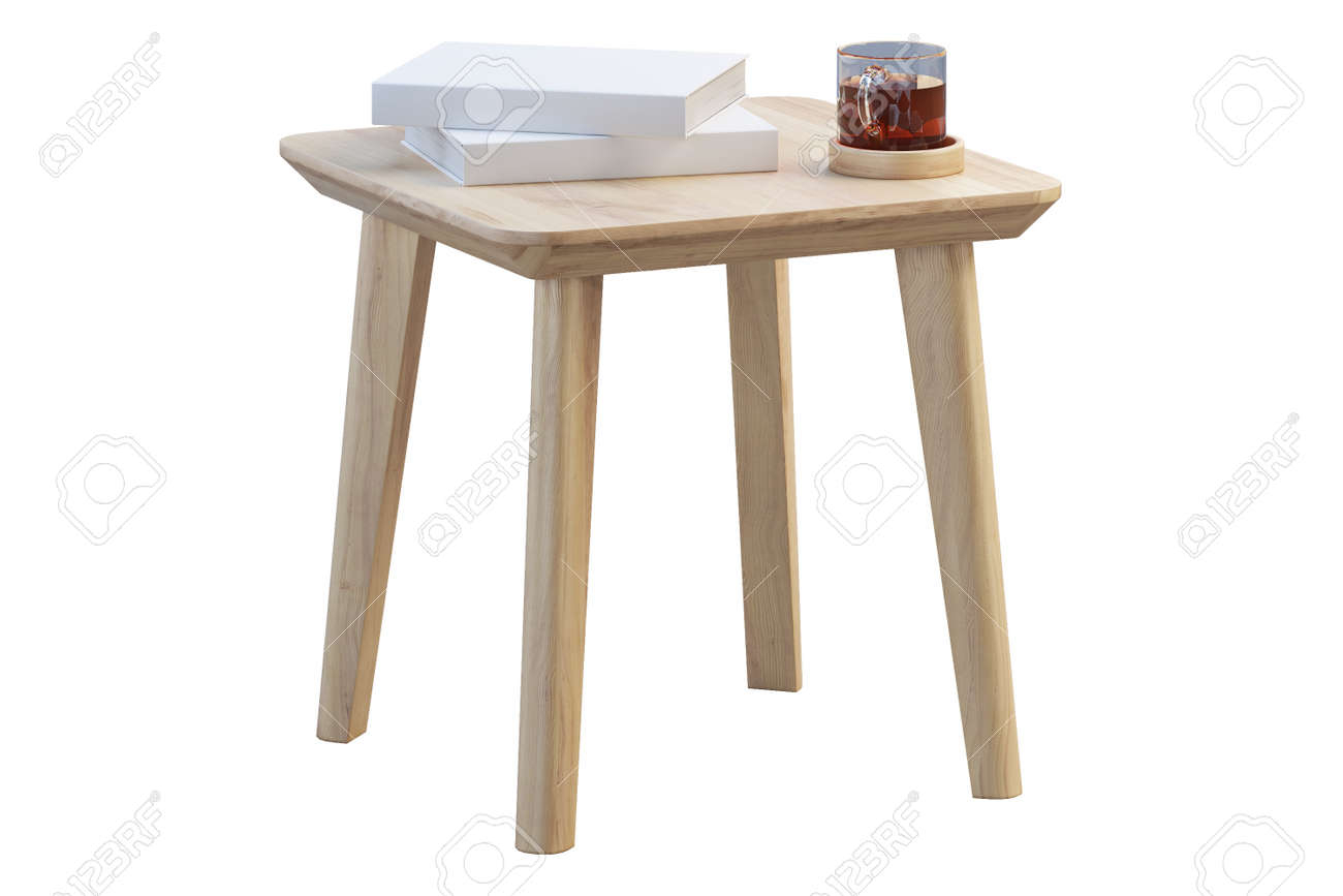 Modern Brown Wood Rectangular Coffee Table With Books And Cup - Modern Brown Wood Rectangular Coffee Table With Books And Cup