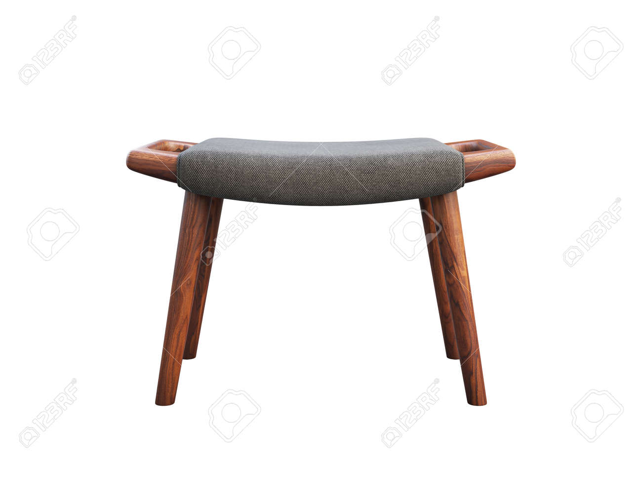Mid Century Gray Fabric Footrest With Wooden Legs Fabric Upholstery Stock Photo Picture And Royalty Free Image Image 140468769