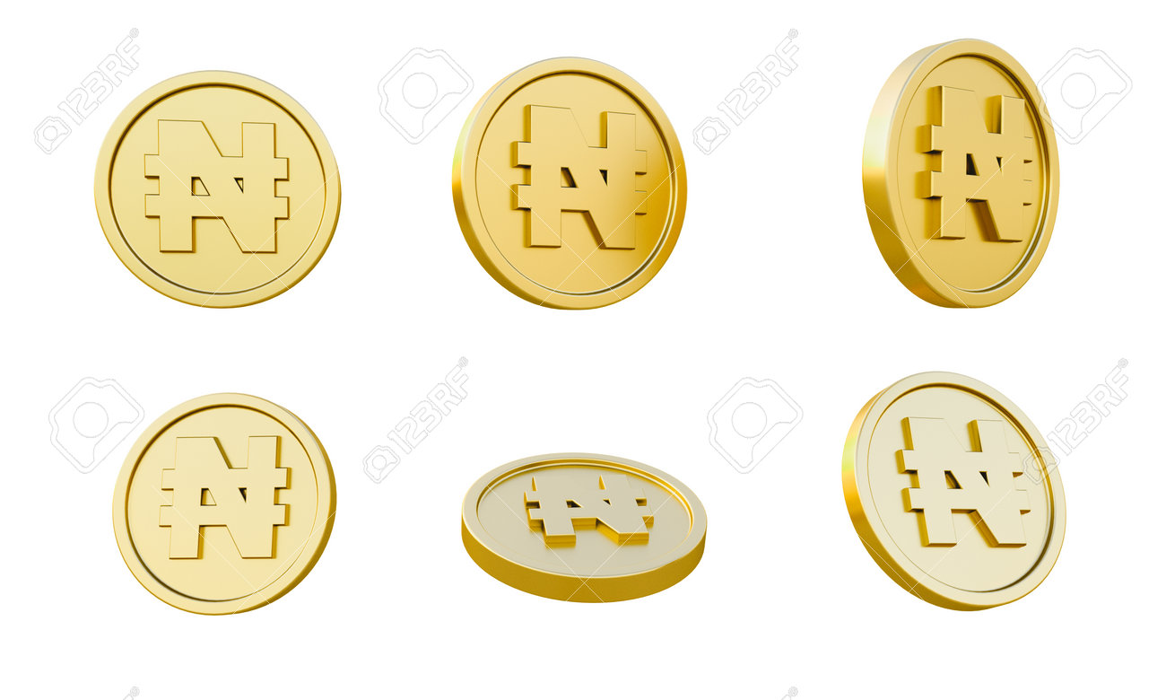 Set Of Gold Coins With Naira Currency Sign Or Symbol 3d Illustration,  Minimal 3d Render. Stock Photo, Picture and Royalty Free Image. Image  191233180.