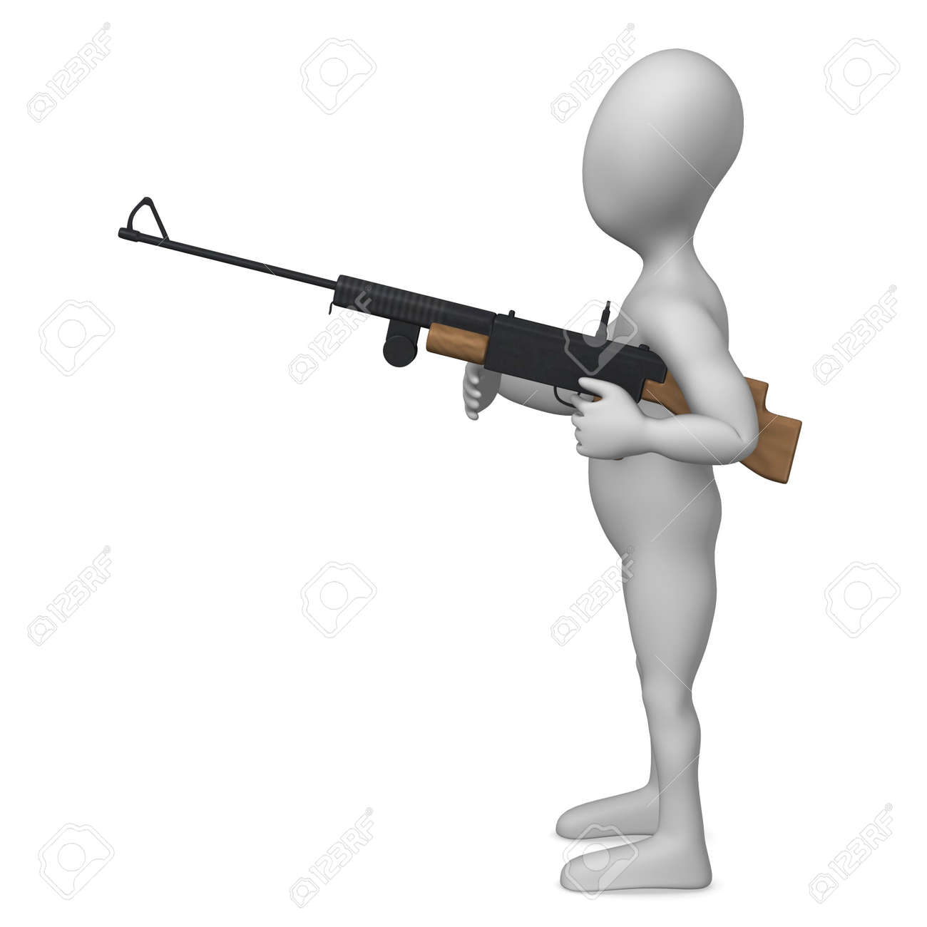 漫画のキャラクターの銃を持つ 3 D のレンダリング の写真素材 画像素材 Image