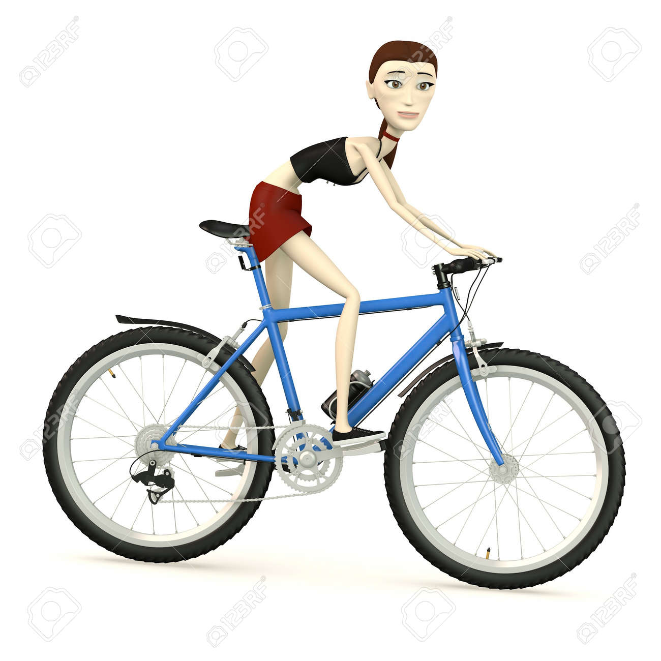 自転車での漫画のキャラクターの 3 D レンダリング の写真素材 画像素材 Image