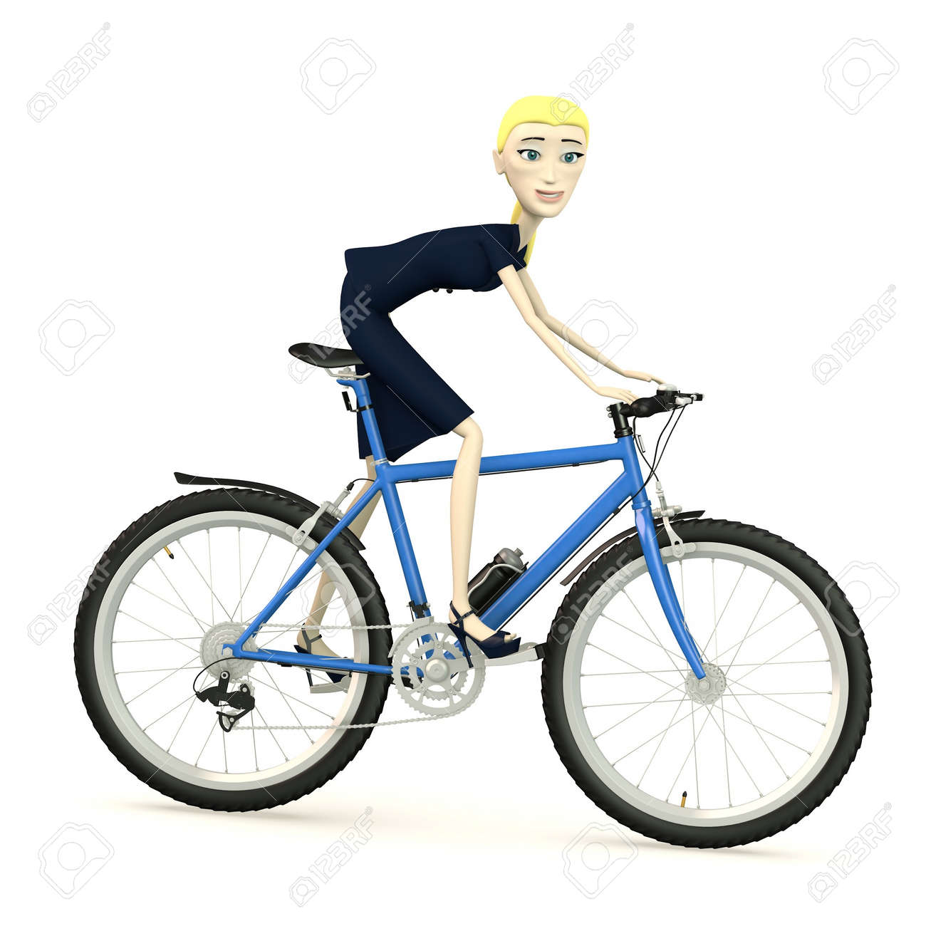 自転車の漫画のキャラクターの 3 D レンダリング の写真素材 画像素材 Image