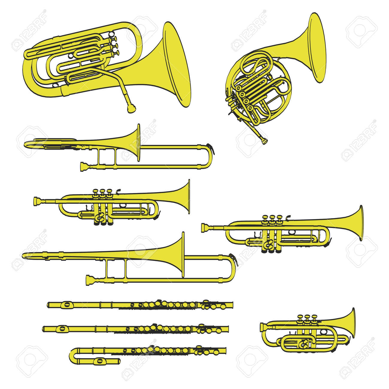 2d の金管楽器の漫画のイラストを描く の写真素材 画像素材 Image