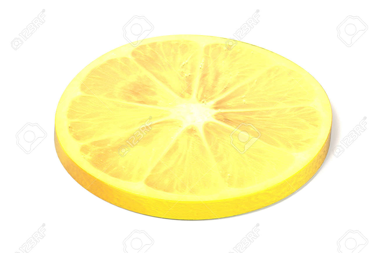 realistic 3d render of lemon slice on white backround