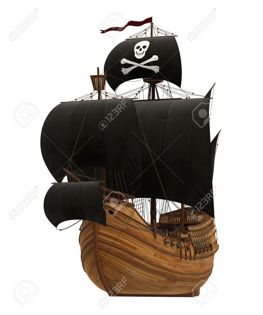 Pirate Ship On White Background. 3D Model. - 40040216 Pirate Ship On White Background. 3D Model. - 40040216