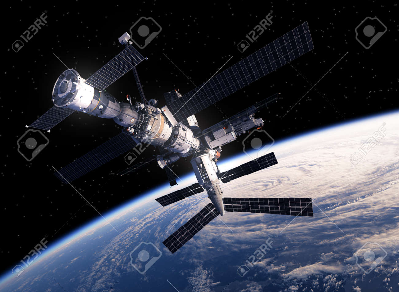 International Space Station Orbiting Earth. 3D Scene. - 54409555 International Space Station Orbiting Earth. 3D Scene. - 54409555