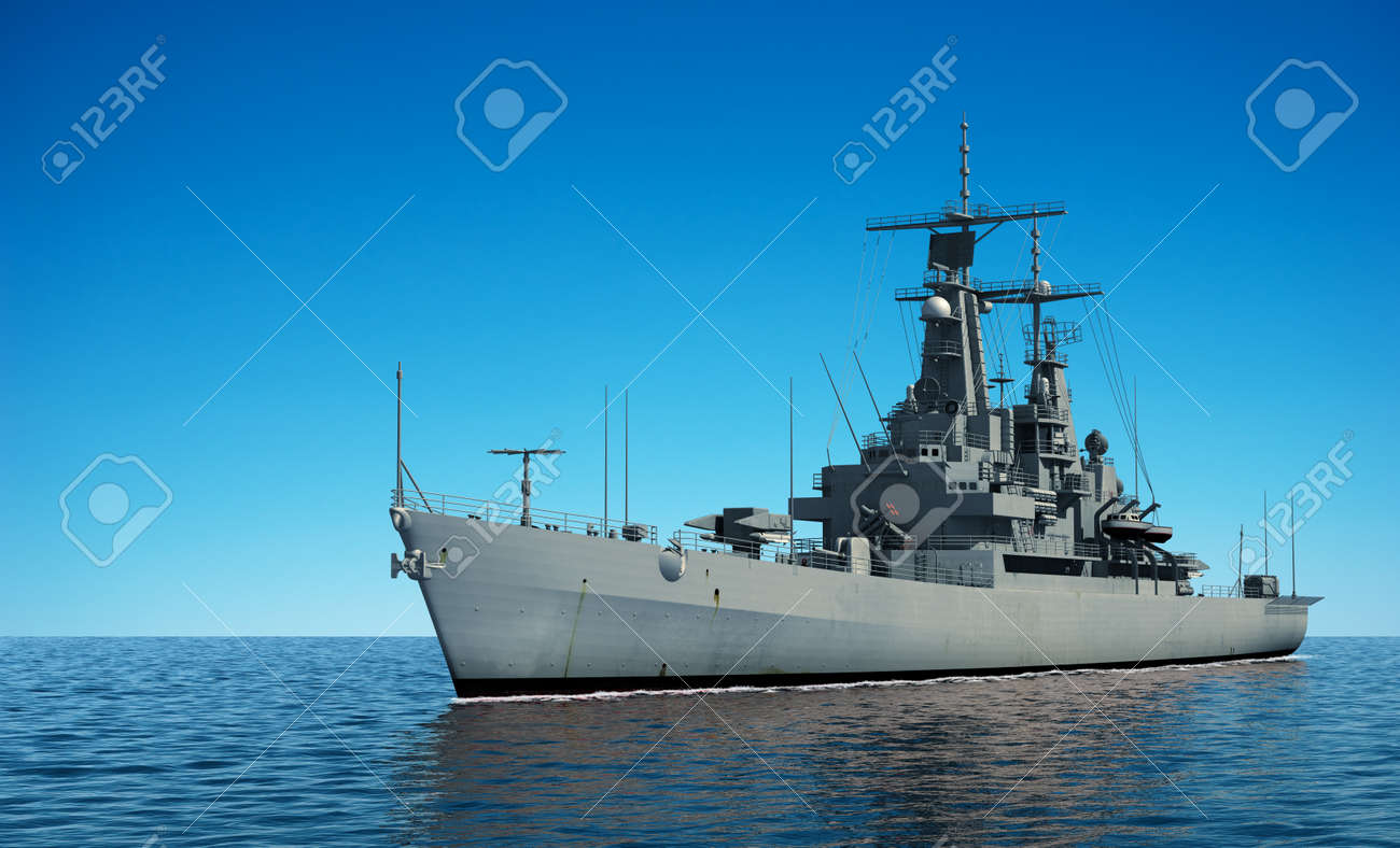 American Modern Warship In The Ocean. 3D Illustration. - 65523632 American Modern Warship In The Ocean. 3D Illustration. - 65523632