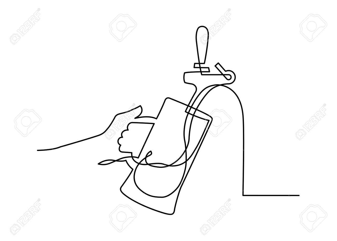 白い背景に新鮮なビールを注ぐ連続線画 ベクターの図 のイラスト素材 ベクタ Image