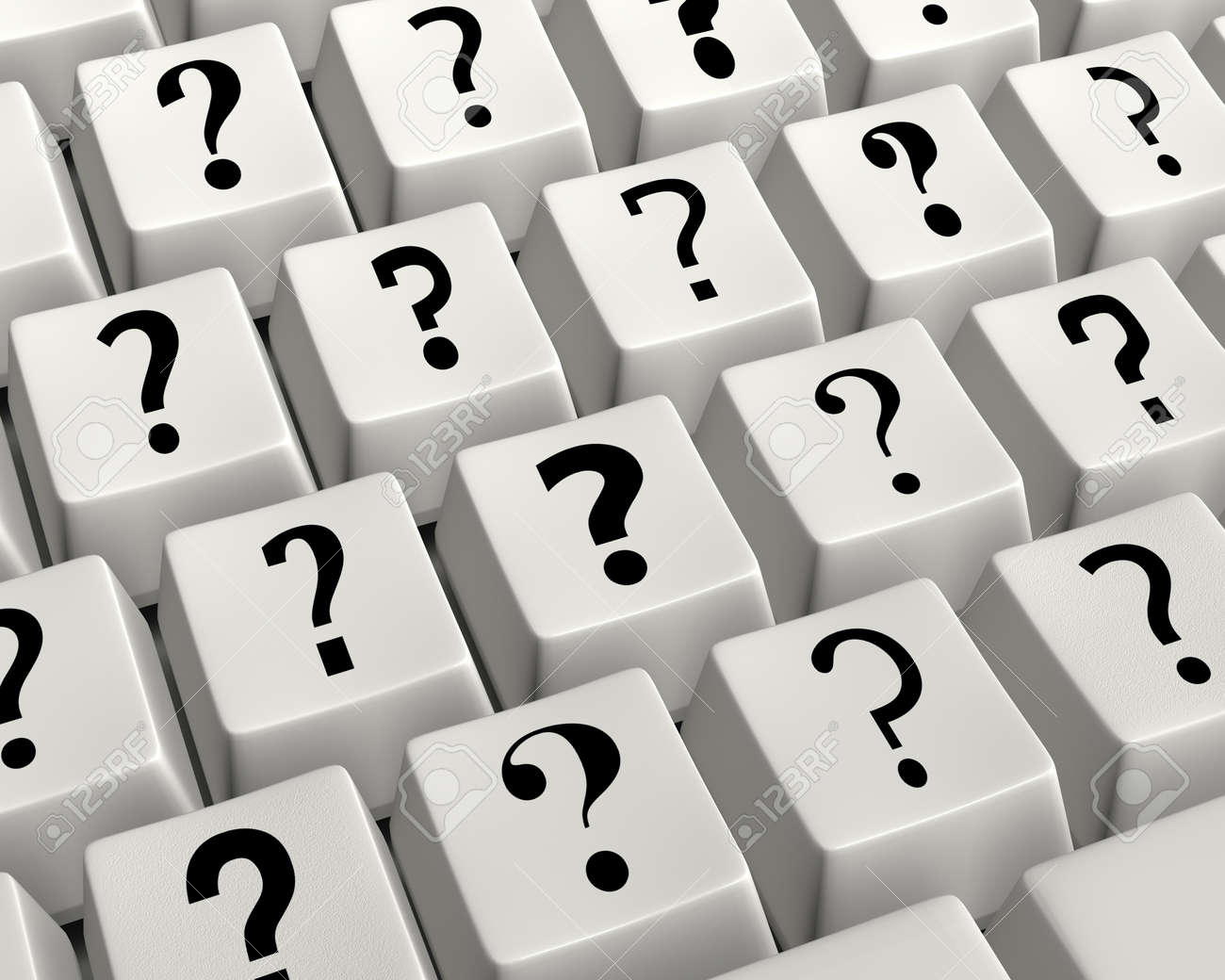 Como Se Cierra El Signo De Interrogacion En El Teclado Un Ilustra La Foto Real De Cerca De Un Teclado De Computadora Blanco Con Un  Signo De Interrogación Negro Diferente En Cada Tecla. Fotos, Retratos,  Imágenes Y Fotografía De Archivo Libres De