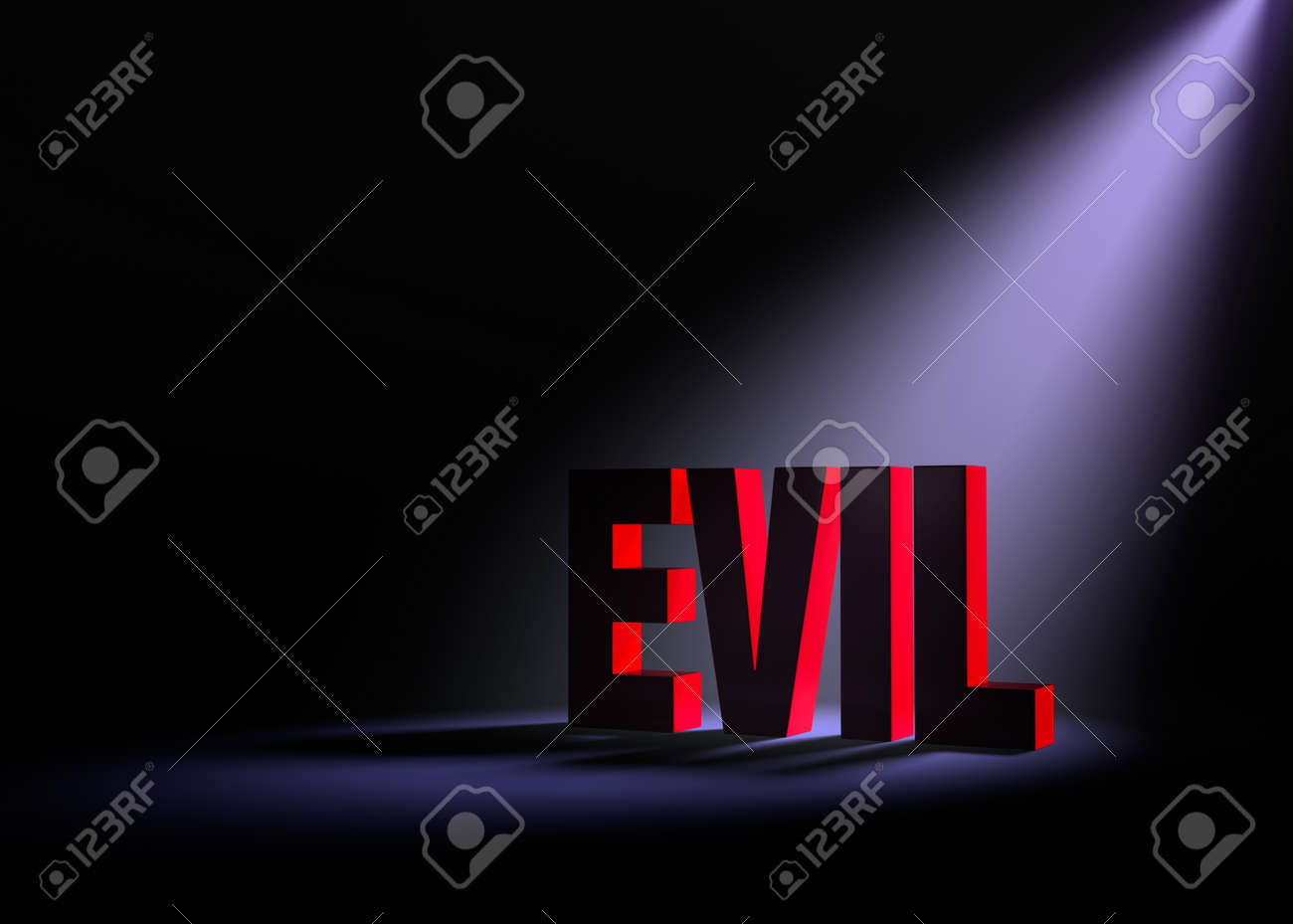斜めのスポット ライト バックライトと明らかに暗い背景に赤の 悪 です の写真素材 画像素材 Image
