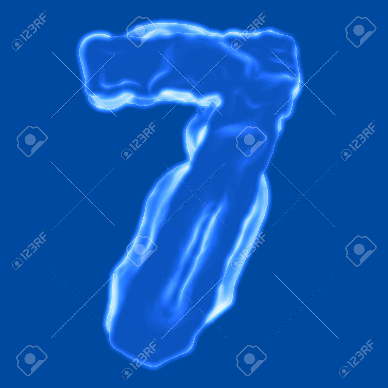 青い背景に青い炎のような枠 7 を番号します の写真素材 画像素材 Image