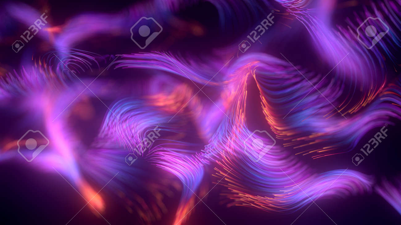 Floating lines with depth of field. 3d render animation, abstract background, fluorescent ultraviolet light, glowing neon lines, moving forward blue pink spectrum, modern colorful illumination - 134862275 Floating lines with depth of field. 3d render animation, abstract background, fluorescent ultraviolet light, glowing neon lines, moving forward blue pink spectrum, modern colorful illumination - 134862275