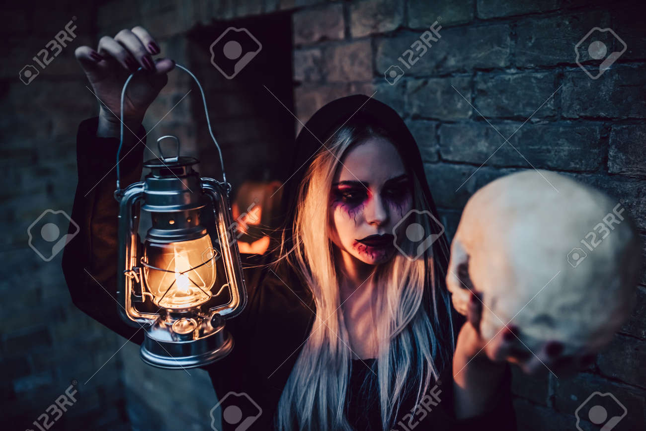 Happy Halloween Portrait Of Black Witch With Scary Makeup In Stock Photo Picture And Royalty Free Image Image 1615