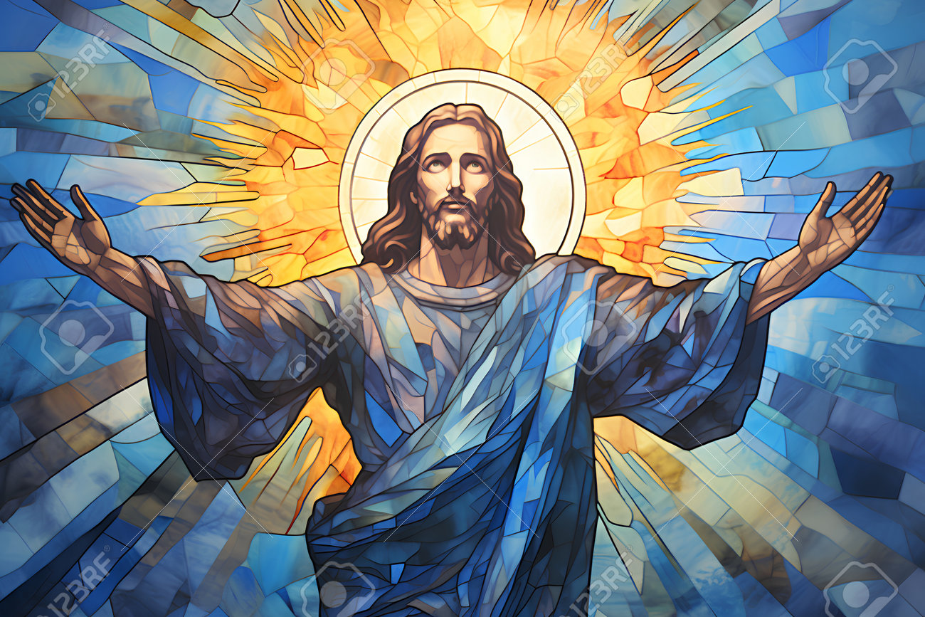 太陽の光のベクターイラストで十字架上のイエス・キリストの写真素材