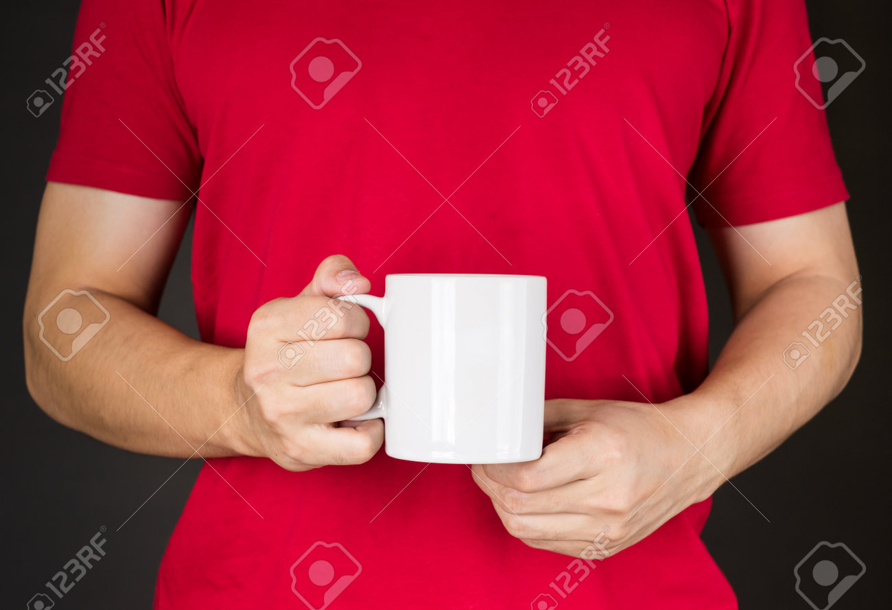 T Shirt Holding With Man In Mug Hand Coffee Red Two OkTwXiPZu