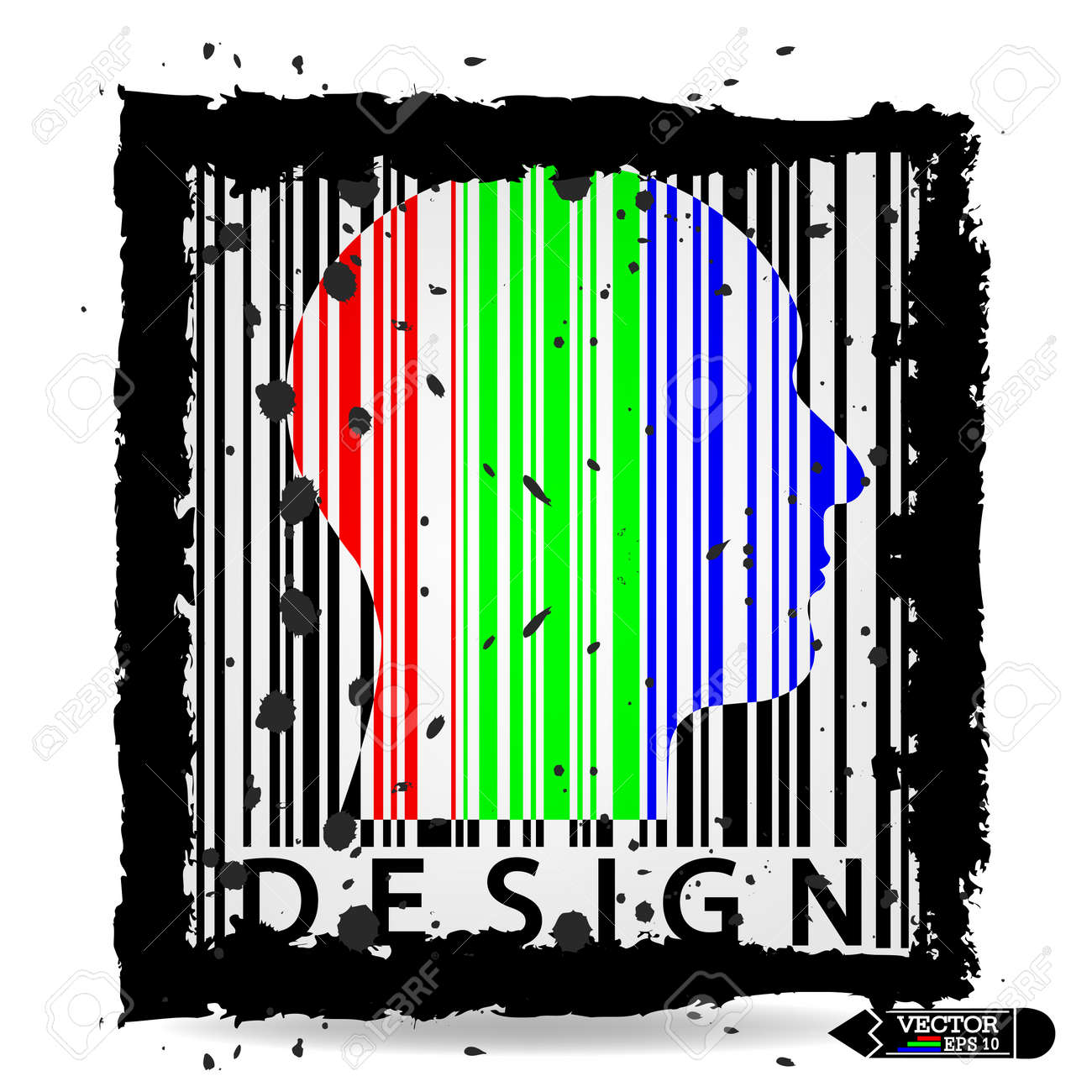 バーコード ビジネス アイコン ビジネス シンボル ビジネスマン ベクトルの概念を頭のシルエットのイラスト素材 ベクタ Image