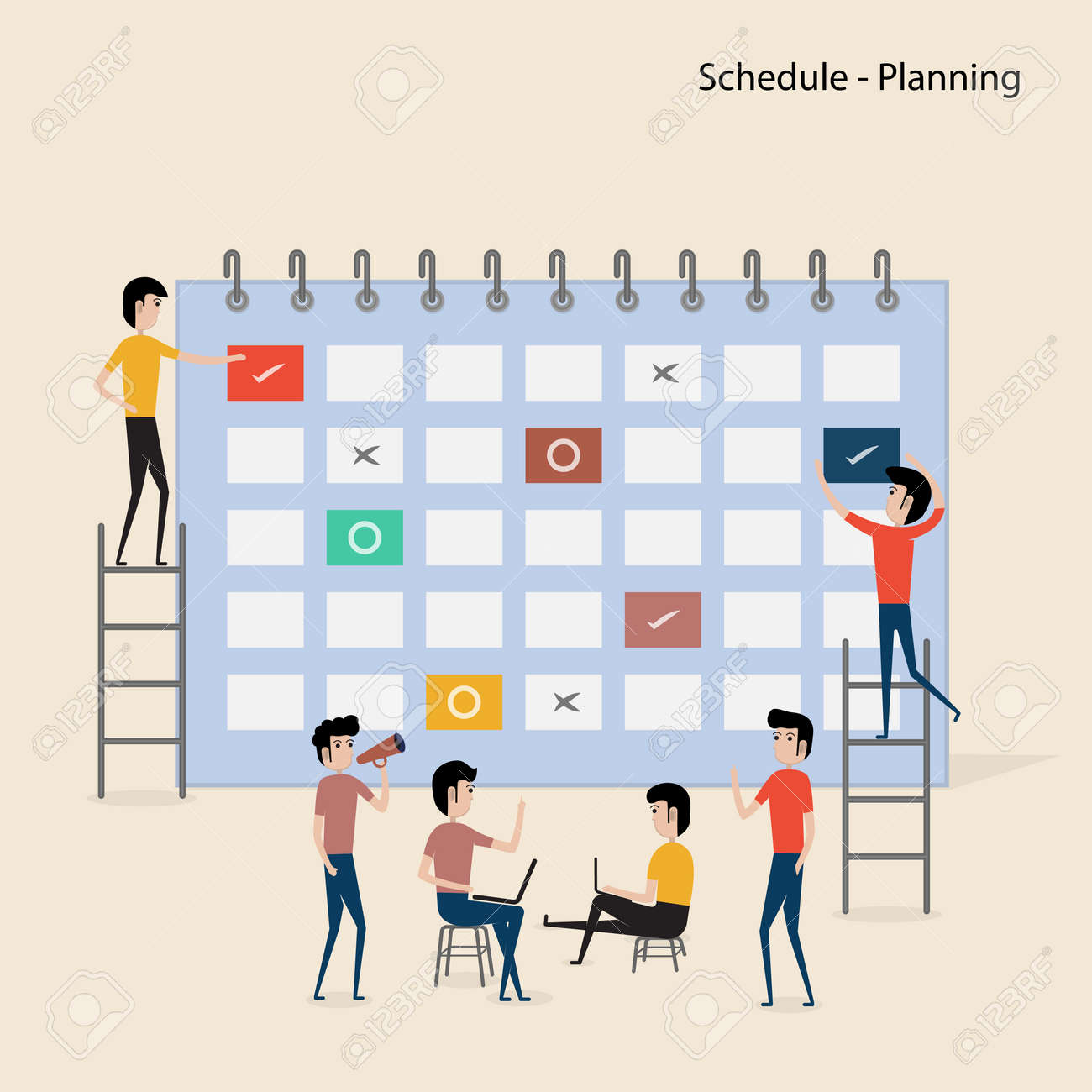calendar with schedule plans people filling out the schedule work schedule planning
