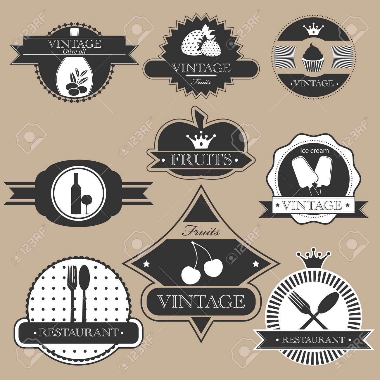 vintage food labels silhouette set royalty free cliparts vectors vintage food labels