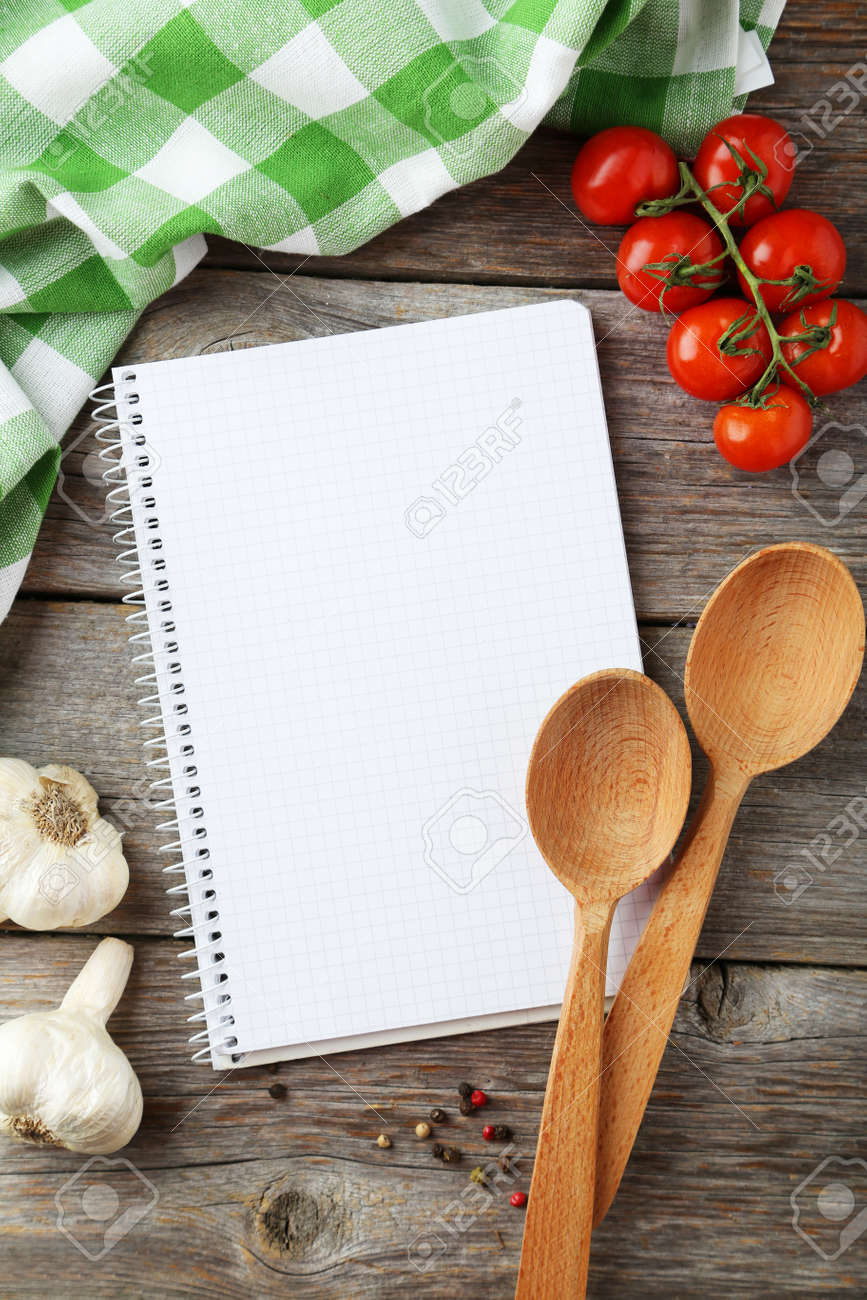 Open Blank Recipe Book On Grey Wooden Background Stock Photo Picture And Royalty Free Image Image