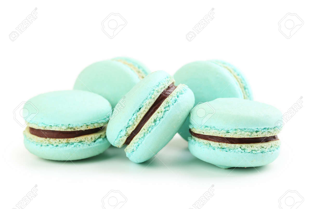 Tasty Blue Macarons Isolated On White Stock Photo Picture And Royalty Free Image Image