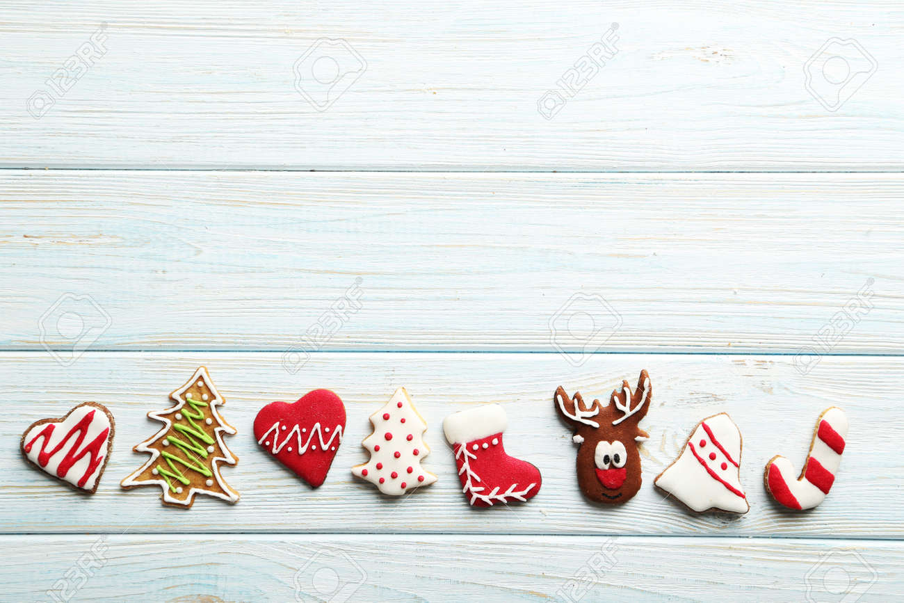 Christmas cookies on a blue wooden table - 48772549 Christmas cookies on a blue wooden table - 48772549