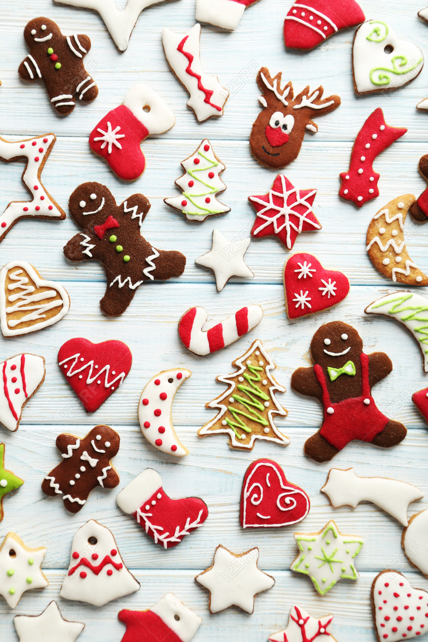 Christmas cookies on a blue wooden table - 48772559 Christmas cookies on a blue wooden table - 48772559