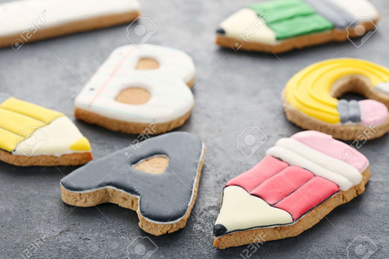 Gingerbread cookies on grey wooden table - 87866621 Gingerbread cookies on grey wooden table - 87866621