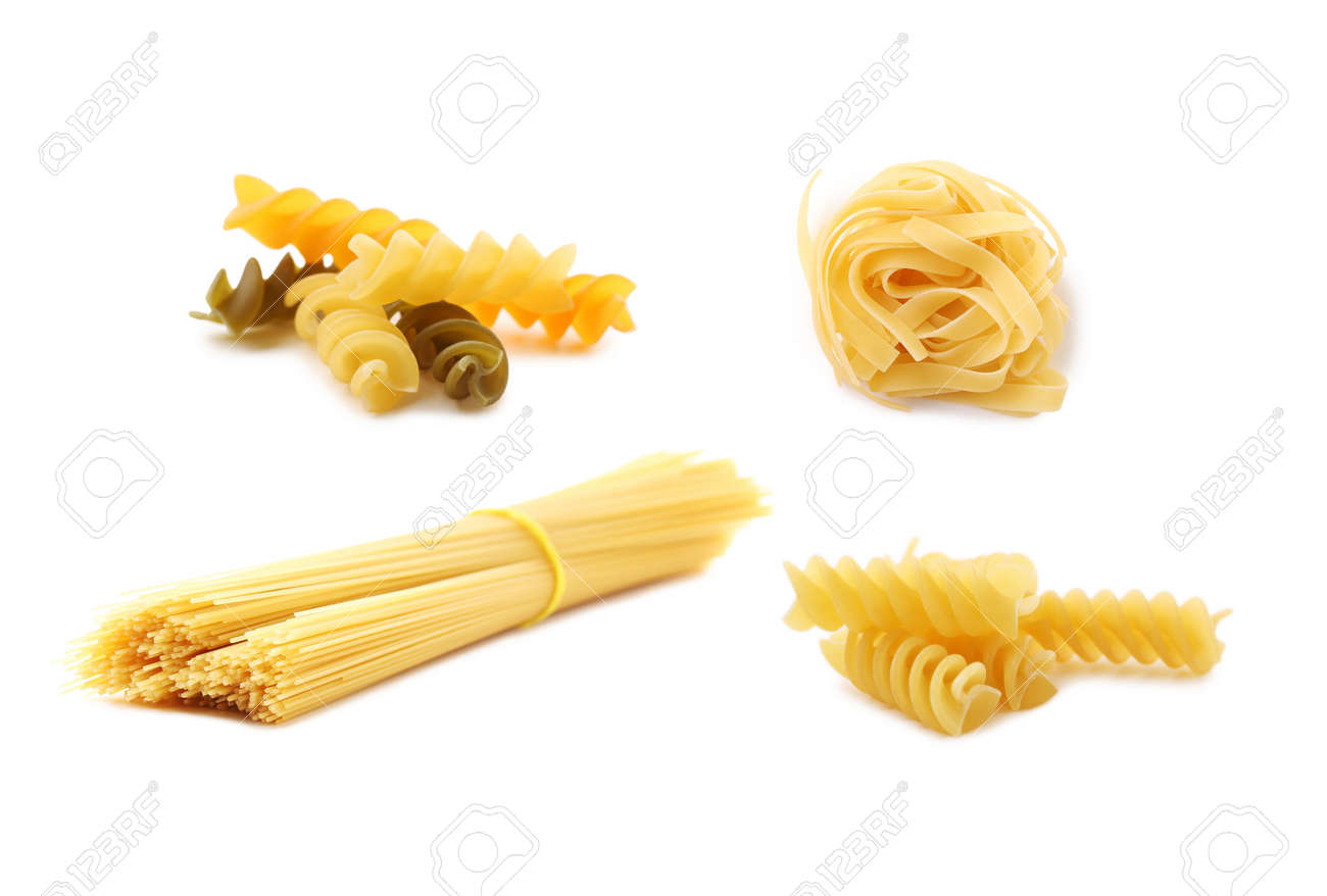 Collage of different dry pasta on white background - 88936102 Collage of different dry pasta on white background - 88936102