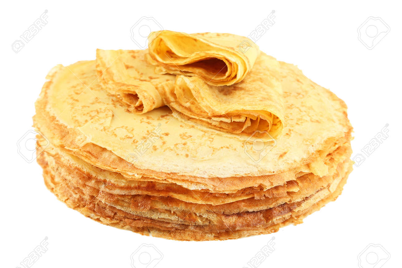 Tas De Crêpes Isolé Sur Fond Blanc Banque D'Images Et Photos Libres De Droits. Image 91037004.