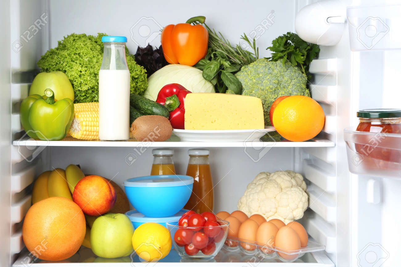 Open fridge full of vegetables and fruits - 91614107 Open fridge full of vegetables and fruits - 91614107