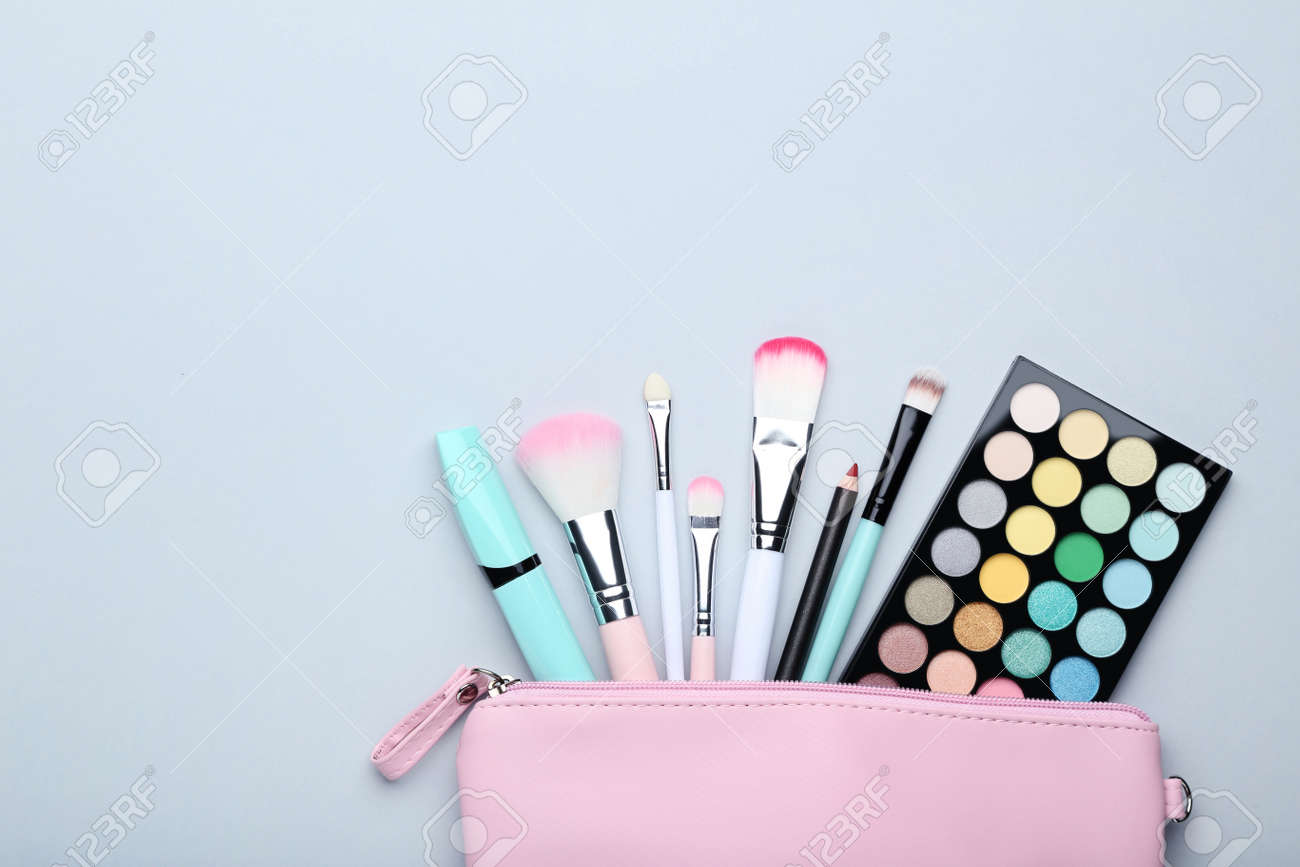 Different makeup cosmetics on grey background - 112578710 Different makeup cosmetics on grey background - 112578710