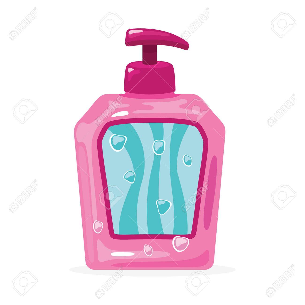 Download Pink Bottle With Pump And Blue Label Rose Template Mockup Plastic Royalty Free Cliparts Vectors And Stock Illustration Image 141096288