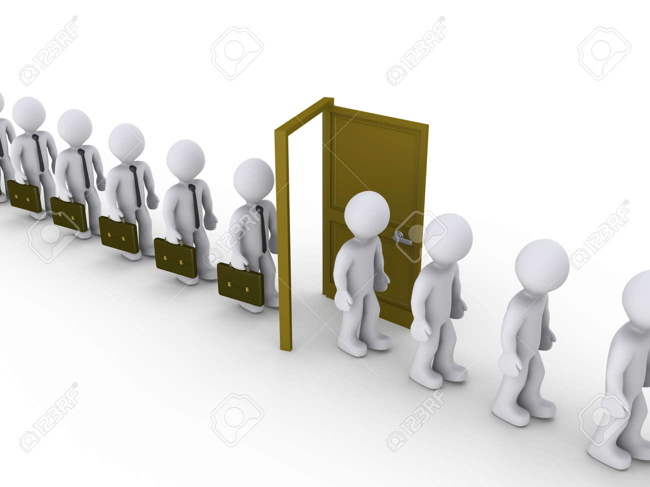3d Businessmen Are Walking Through Door And Become Unemployed