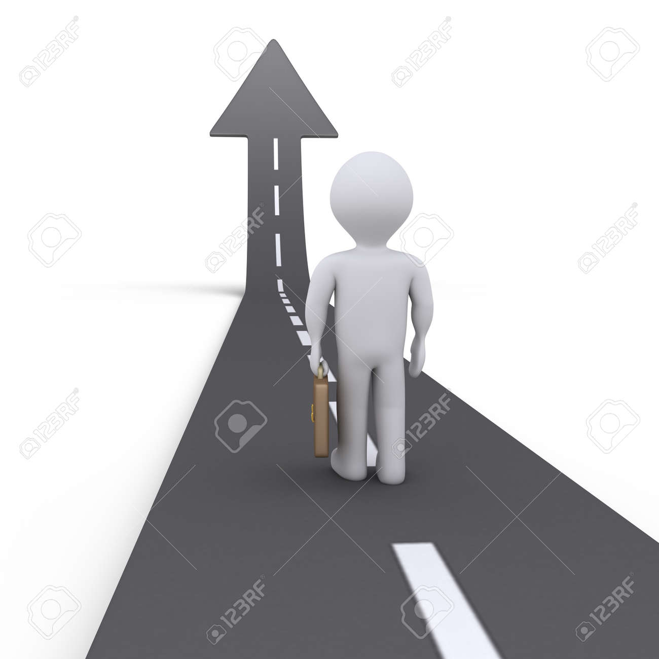 Homme D Affaires Est Debout Sur Une Rue Qui Est Une Fleche Vers Le Haut Va Banque D Images Et Photos Libres De Droits Image