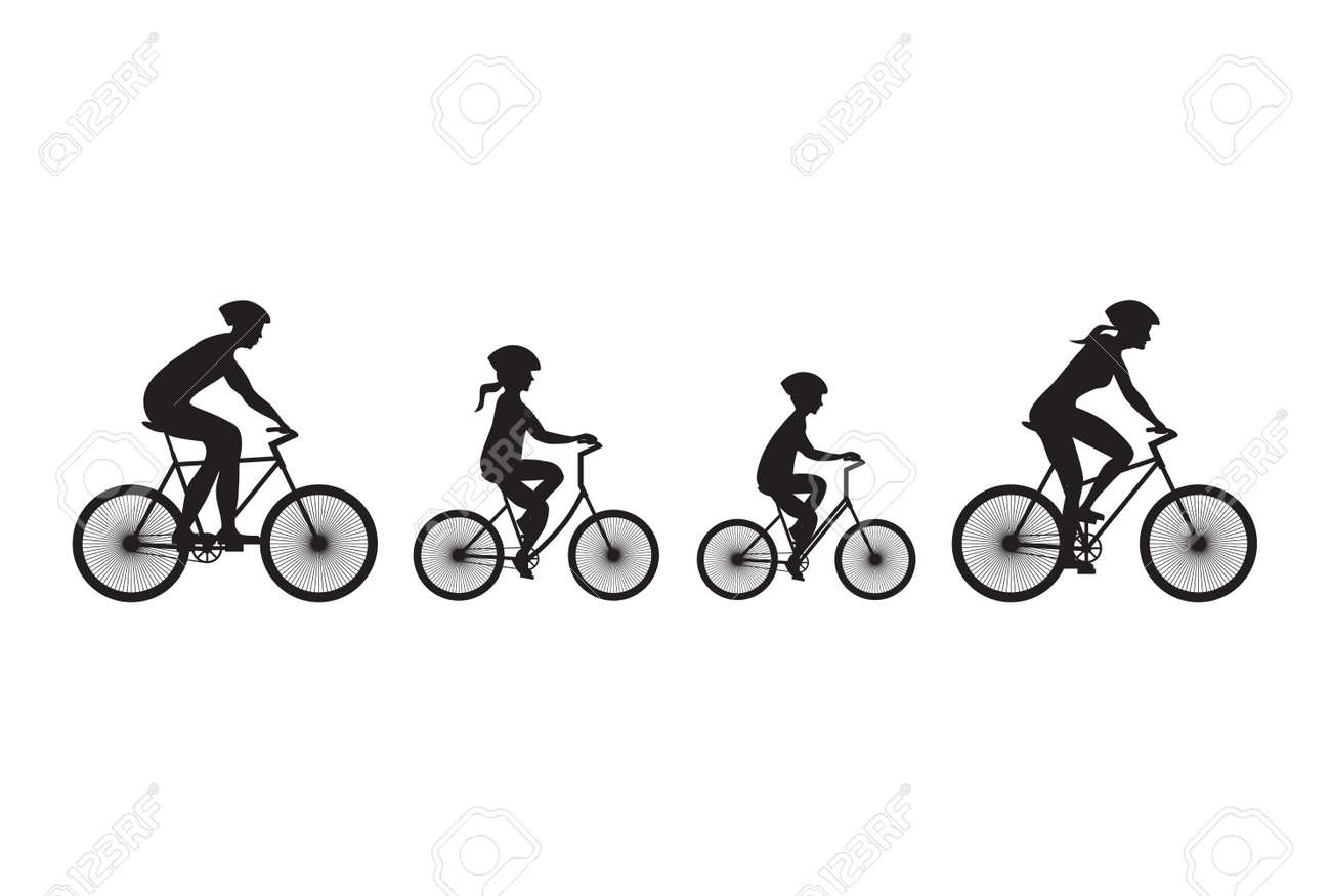Silhouette of family on bicycles. Elements for design. - 45967286 Silhouette of family on bicycles. Elements for design. - 45967286