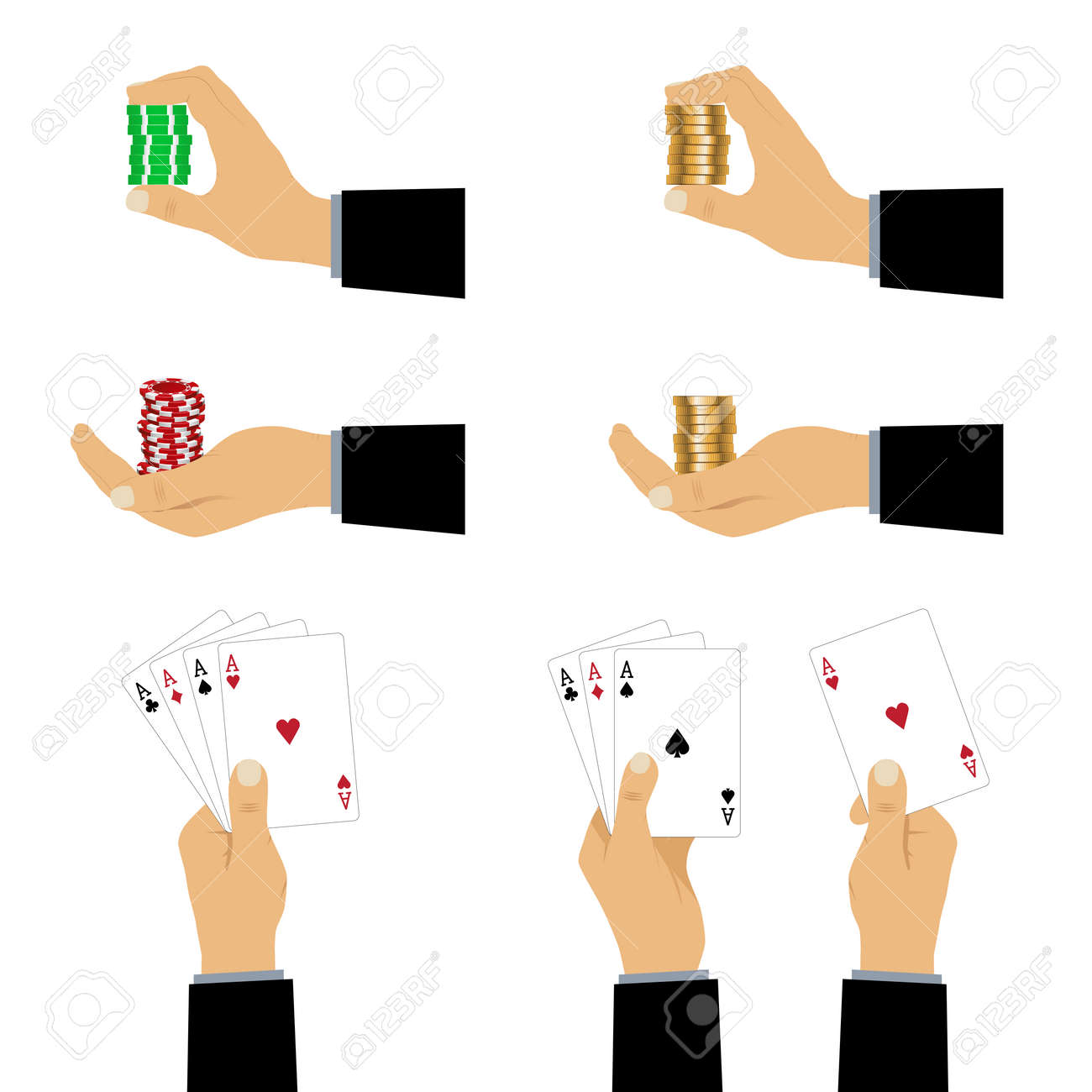 Hand with playing cards and chips. Playing cards and casino chips. - 52404343 Hand with playing cards and chips. Playing cards and casino chips. - 52404343