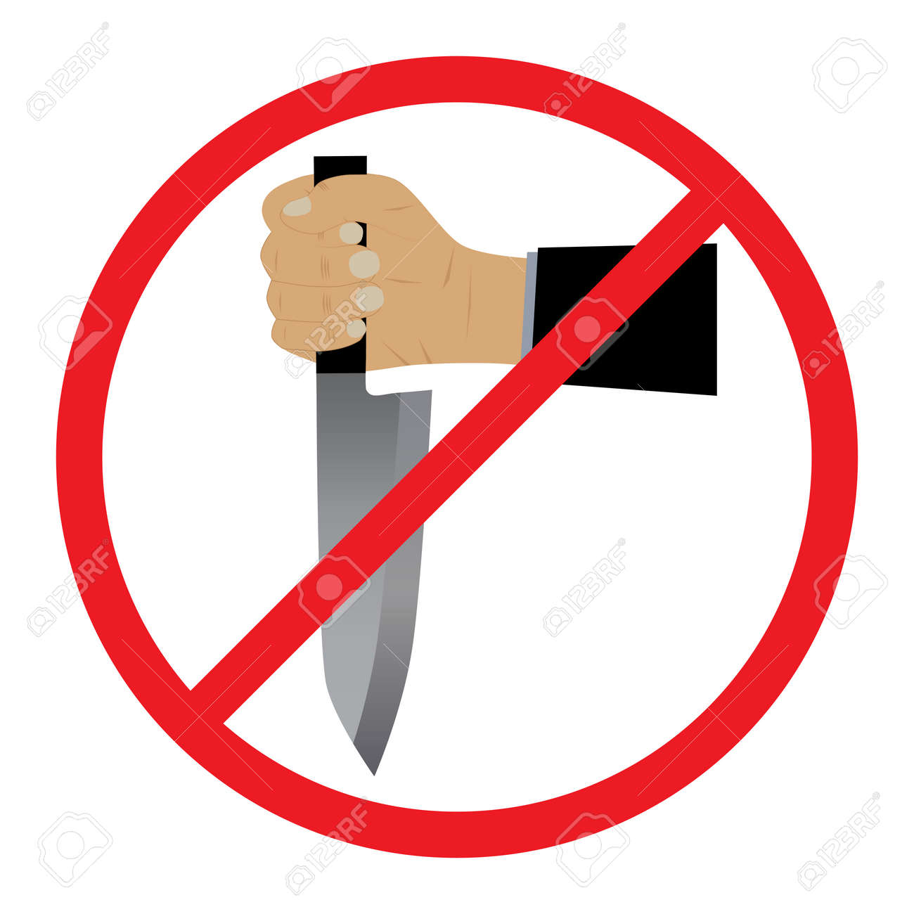 The hand with a knife. No Weapons Sign. - 53297514 The hand with a knife. No Weapons Sign. - 53297514