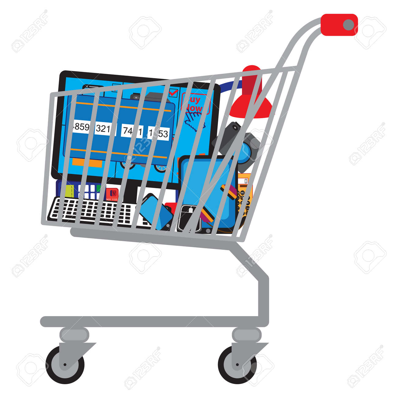Shopping cart (shopping trolley) with different technical goods. - 124281631 Shopping cart (shopping trolley) with different technical goods. - 124281631