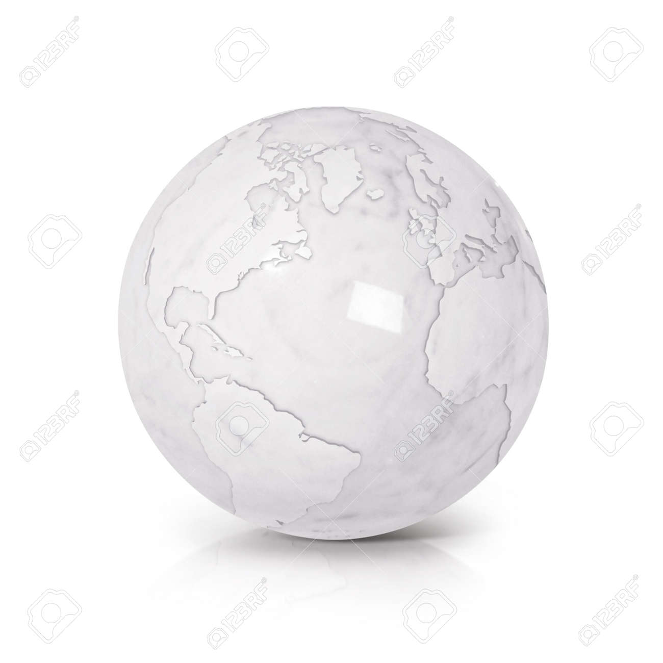 illustration white marble globe 3d illustration north and south america map on white background