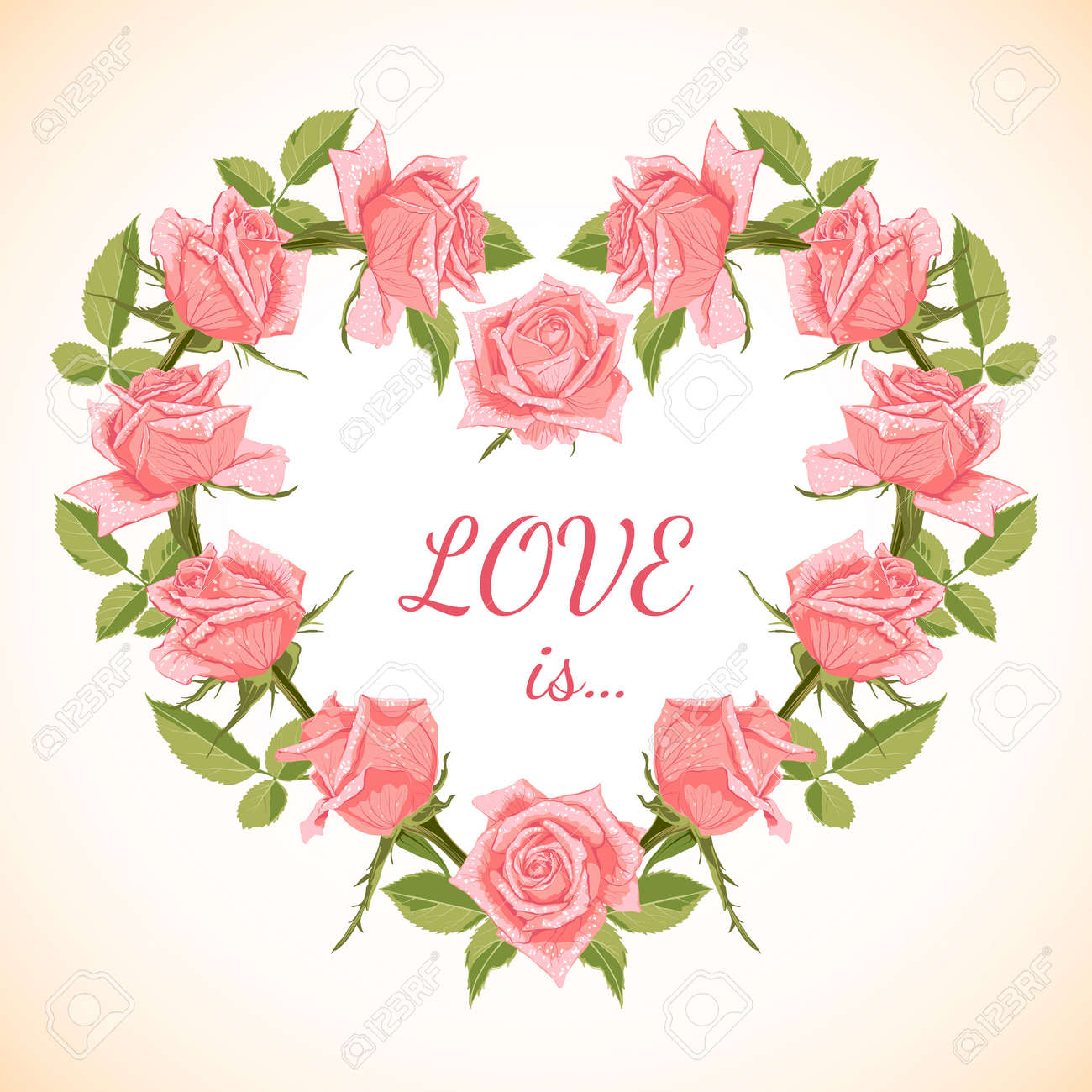 ハートの形をしたバラのフレームを持つグリーティングカード 愛のコンセプト かわいい花と美しい背景 ベクトルイラストレーション のイラスト素材 ベクタ Image
