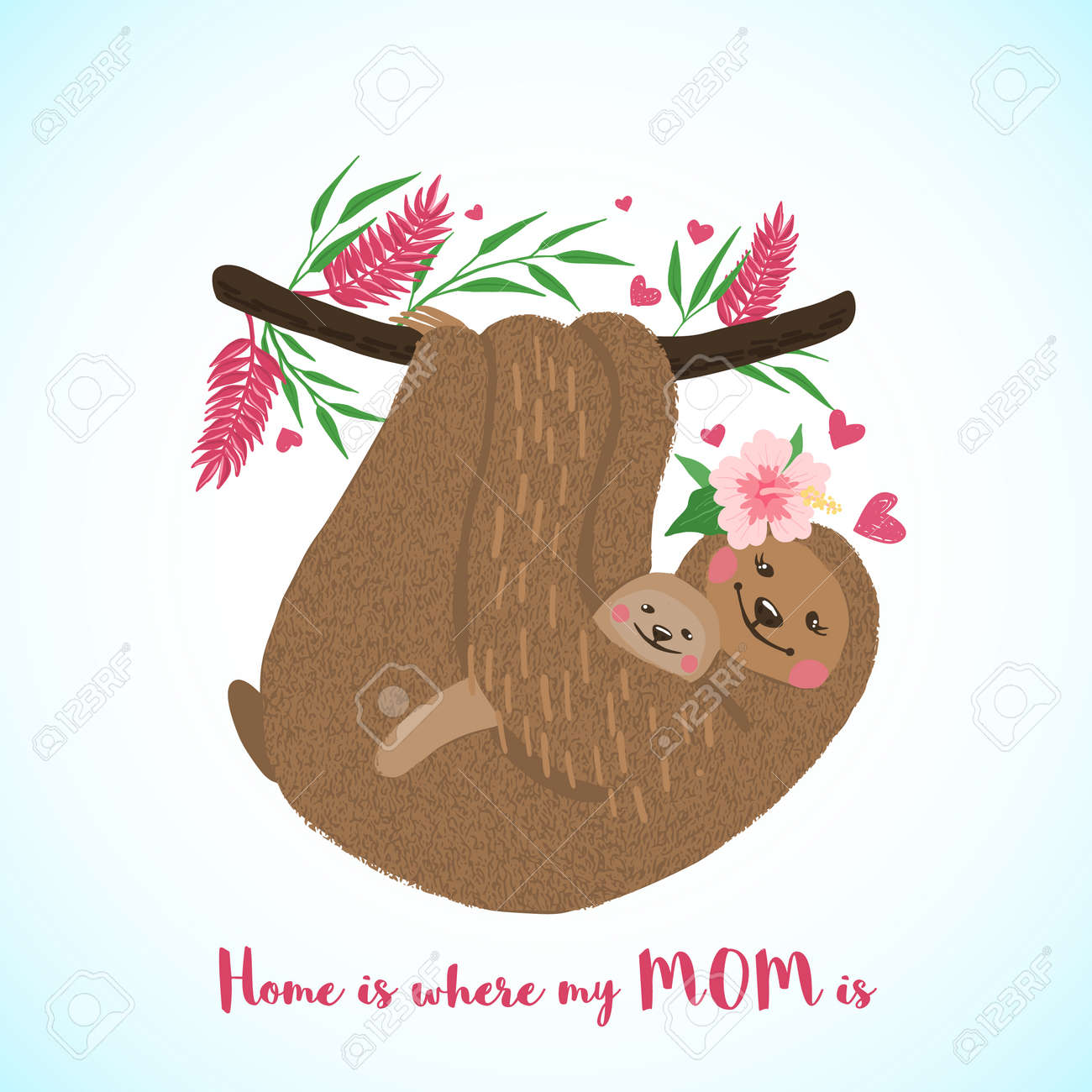 Download Happy Mothers Day Card With Cute Sloth Mom And Baby In Hand Drawn Royalty Free Cliparts Vectors And Stock Illustration Image 123941471