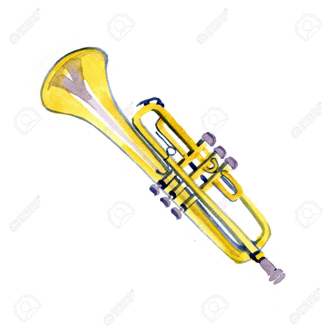 白い背景の水彩画銅吹奏楽部トランペット の写真素材 画像素材 Image