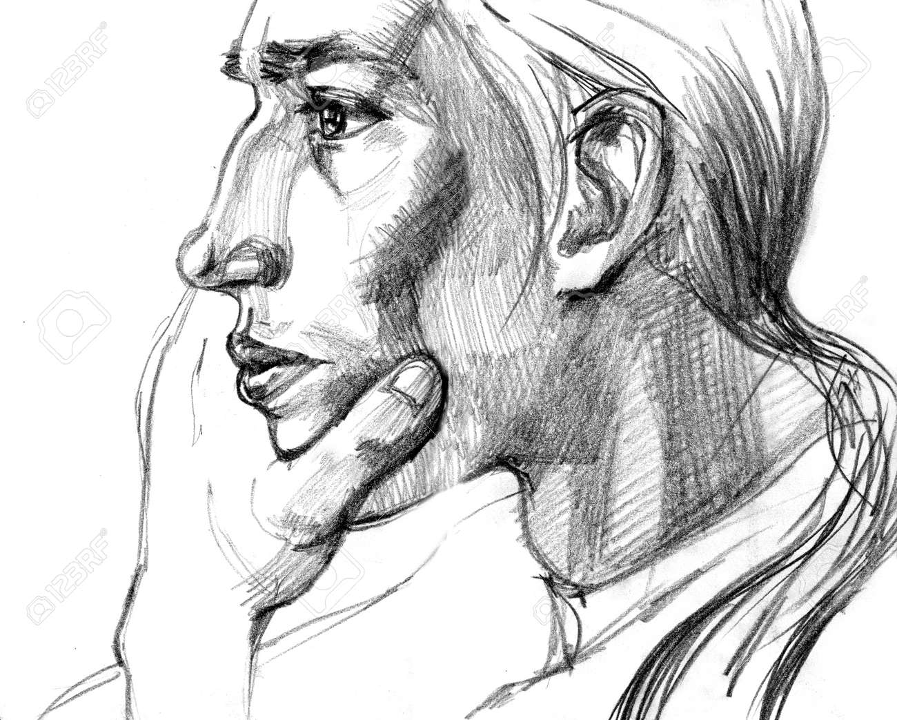 Sketch Portrait Of A Man With Long Hair