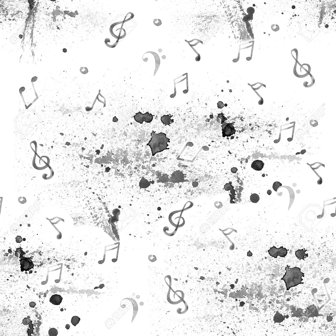 Watercolor Music Notes Pattern On White Background Stock Photo