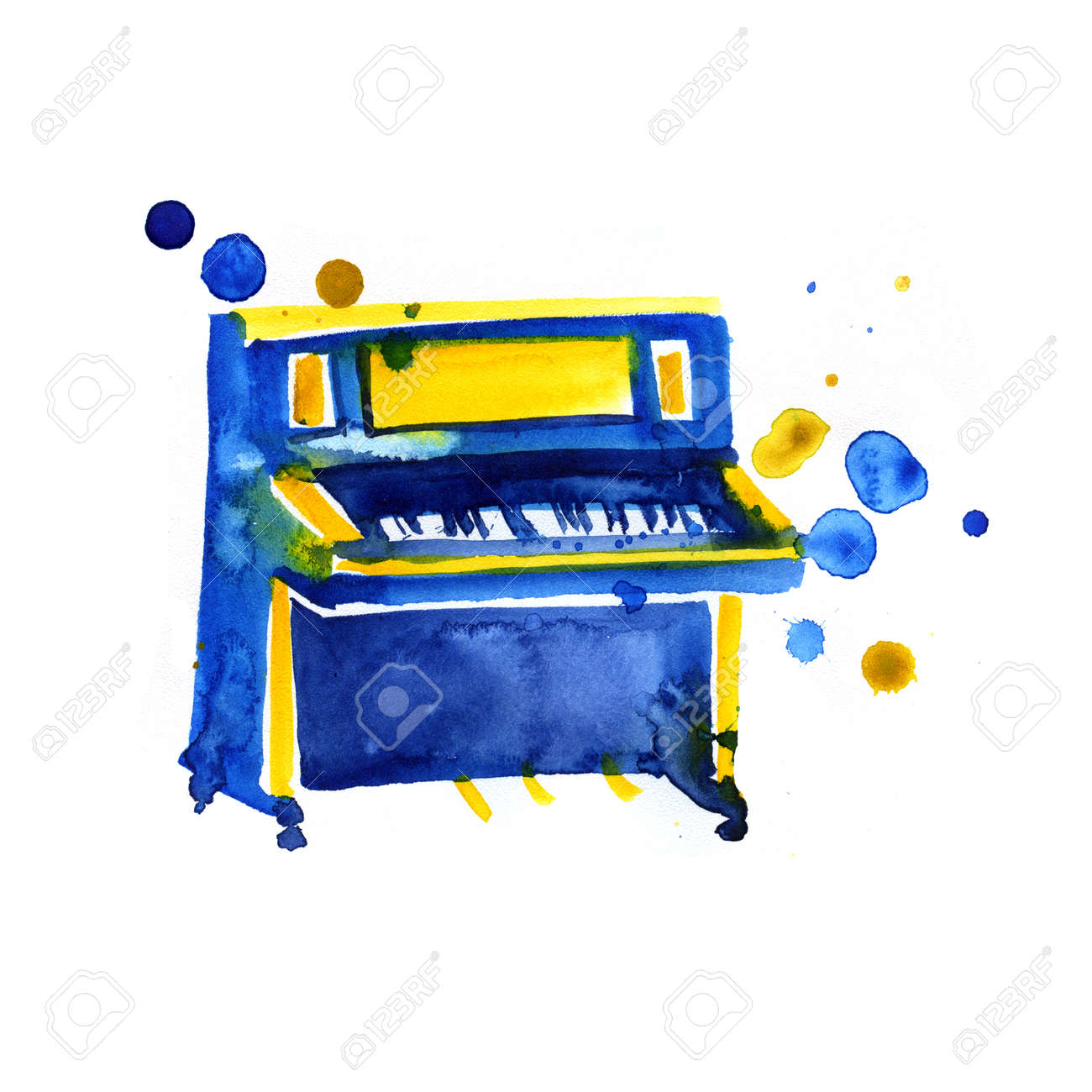 白い背景の上のスケッチ水彩のグランド ピアノ の写真素材 画像素材 Image