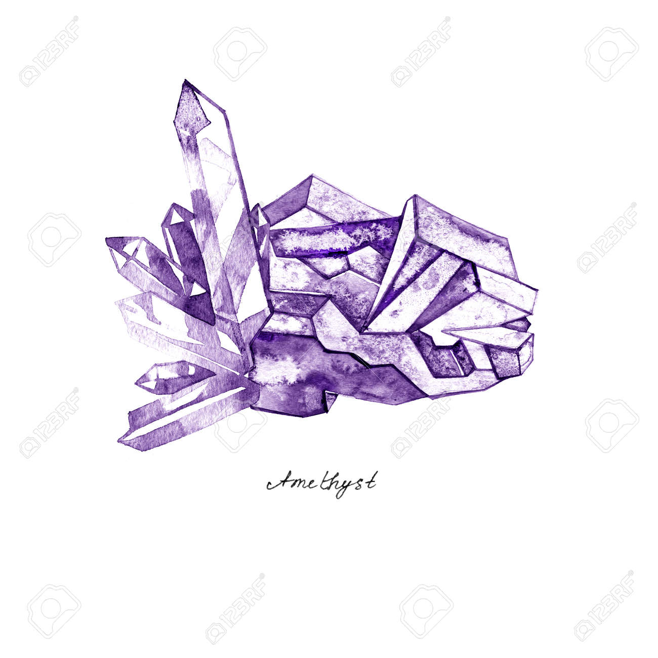 Watercolor purple crystal amethyst cluster hand drawn painting illustration isolated on white background tanzanit gem stones for design fashion advertising, geological , scrapbook, jewelry store - 76190421 Watercolor purple crystal amethyst cluster hand drawn painting illustration isolated on white background tanzanit gem stones for design fashion advertising, geological , scrapbook, jewelry store - 76190421